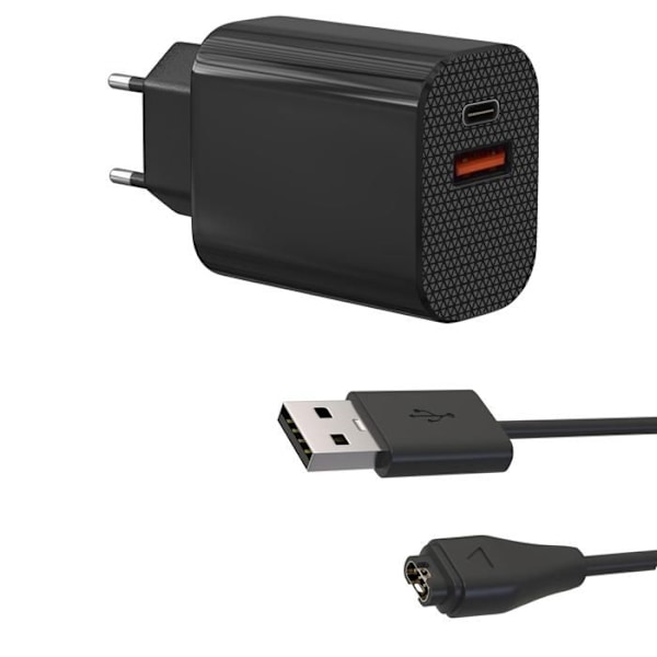 Laddare för vägguttag 12W + Kabel Kompatibel med Garmin Fenix 8 E 7 7S 7X 6 5 Forerunner 965 955 265 255 55 Vivoactive 5 Phonillico® Svart