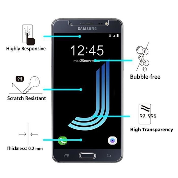 Skærmbeskyttelse - Phonillico® - Samsung Galaxy J5 2016 J510 - Pakke med 2 - Ultra slidstærk - Sort