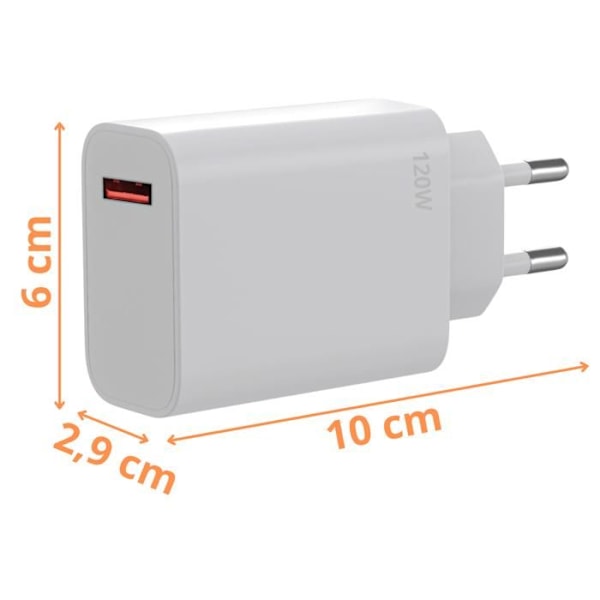 Snabbladdare 120W - Xiaomi - Kompatibel med flera modeller - USB-C - Vit - Snabb laddning Vit