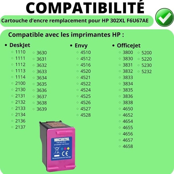 Bläckpatron - HP - 302XL - Färg - Kompatibel med DeskJet/Envy/OfficeJet - XL