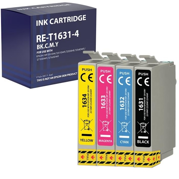 Mustetuloste - Epson - 16XL - Pakkaus 4 - Yhteensopiva WorkForce - Musta, Syano, Magenta, Keltainen