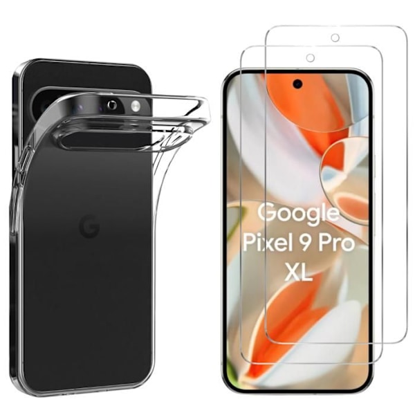 TPU-kuori Google Pixel 9 Pro XL:lle ja 2 kpl Tempered Glass -näytönsuojakalvoa Phonillico® Transparent
