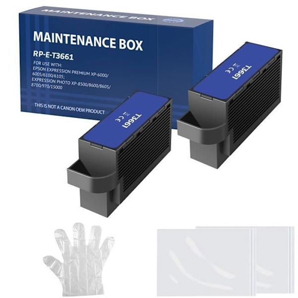 Vedligeholdelsescartouches - Epson - T3661 - Pakke med 2 - Kompatibel med XP-6000/XP-8500 - Sort