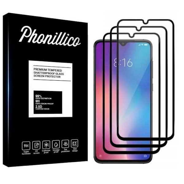 Hærdet Glas til Xiaomi MI 9 SE [Pakke 3] Transparent Hel Skærm med Sort Kant Beskytter Skærmen Phonillico® Transparent, svart