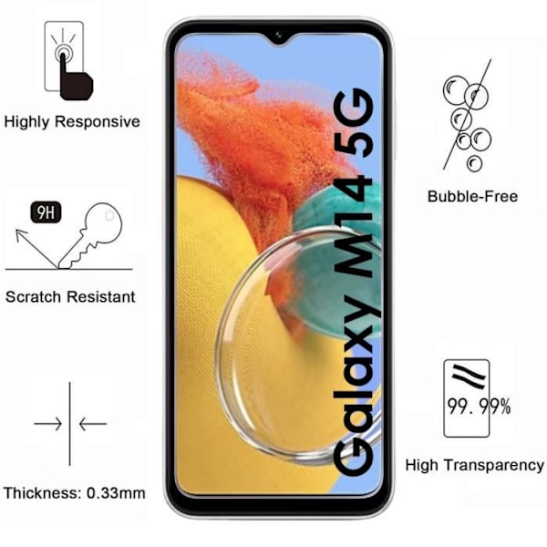 Härdat Glas för Samsung Galaxy M14 5G och Kameraskydd [Pack 2] Skyddsglashinna Phonillico®