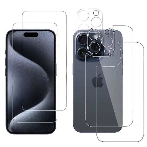 Film Härdat Glas för skärm och baksidan av iPhone 15 PRO och Kamera Skydd [Pack 2] Glas Skydd Phonillico® Transparent