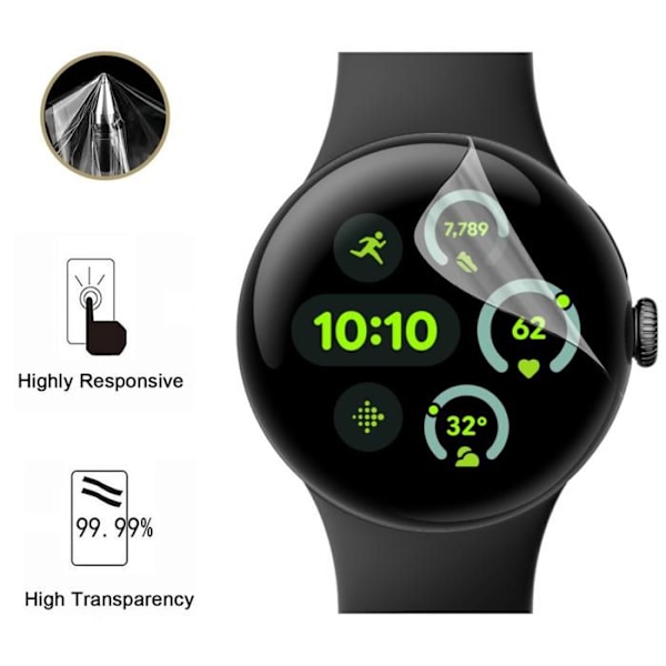 Suojakalvo Google Pixel Watch 3:lle - 41mm [Pakkaus 6] Kestävä Ultra Ohut Muovinen Suojakalvo Phonillico Transparent