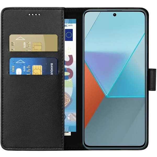 Coque - Phonillico® - Xiaomi Redmi Note 13 PRO 5G - Sort - Læderlook - Støttefunktion Svart