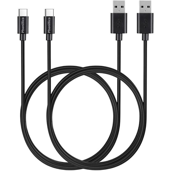 USB-C kabel - Phonillico - Sæt af 2 - Kompatibel med Nintendo Switch Lite/OLED/Pro Controller - 1 meter - Sort Svart