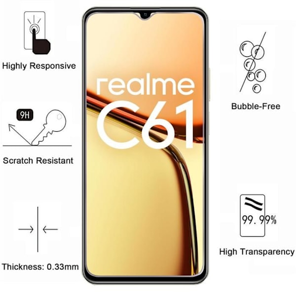 Karkaistu lasi - Phonillico® - Realme C61 - 2 kpl pakkaus - Naarmuuntumaton - Näytön suoja Transparent
