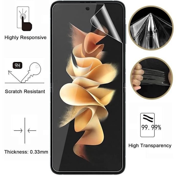 Suojaava Muovinen Näyttö Samsung Galaxy Z FLIP 4 [Pakkaus 2] Kestävä Naarmuuntumaton Ultra Ohut Suojakalvo Phonillico® Transparent