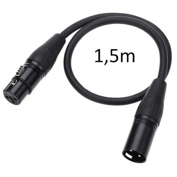 XLR uros XLR naar 3-pinninen kaapeli - 1,5 m - Mikrofon Son Kaiutin Vahvistin DMX Konsoli Phonillico® Svart