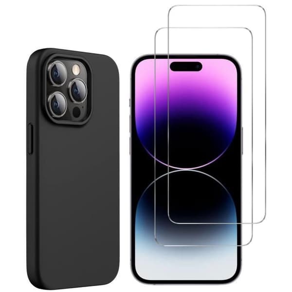 Coque Noir til iPhone 15 PRO MAX og 2 tempererede glas skærmbeskyttelse Phonillico® Svart
