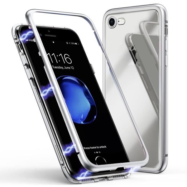 Coque til iPhone SE 2022 - Magnetisk Cover Sølv + Tempereret Glas - Metal Beskyttelsesfilm Ultra Robust Phonillico® Pengar