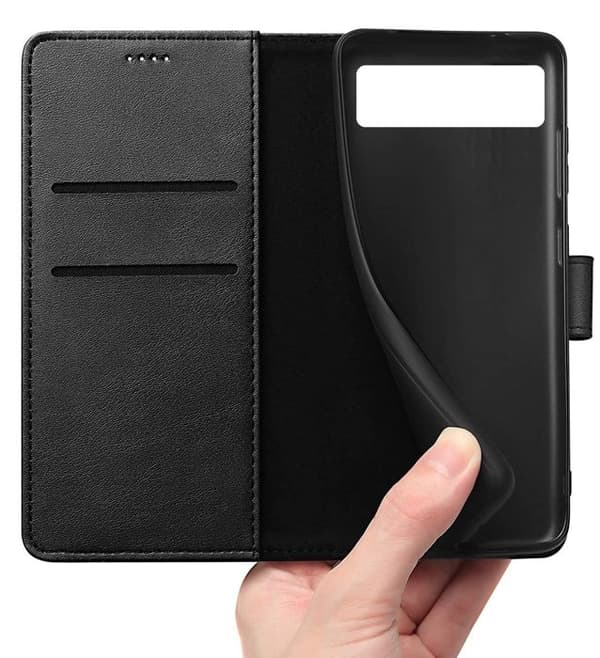 Coque til Google Pixel 8a - Sort Portefeuille med Magnetisk Klap og Kortrum Phonillico Svart