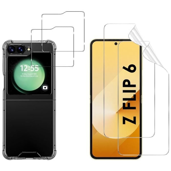 Stötsäker skal för Samsung Galaxy Z FLIP 6 och 2 härdade glas och plastskärmskydd Phonillico® Transparent