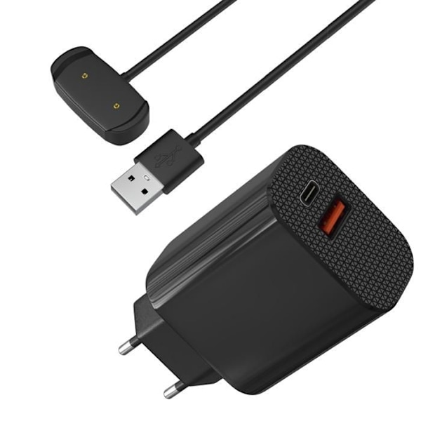Laddare 12W + Kabel Kompatibel med Amazfit GTR 2/GTR 2e/GTS 2/GTS 2e/GTS 4 Mini/BIP U/T-Rex Pro/Pop/BIP 3 Phonillico® Svart