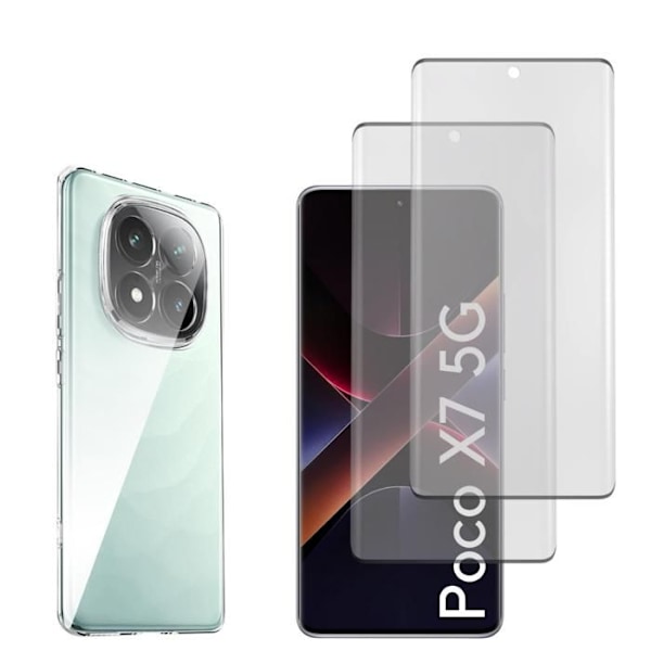 Kotelot ja näyttösuoja - Phonillico® - Xiaomi Poco X7 5G - Pehmeä - Läpinäkyvä - 2 Lasiadapteria Transparent
