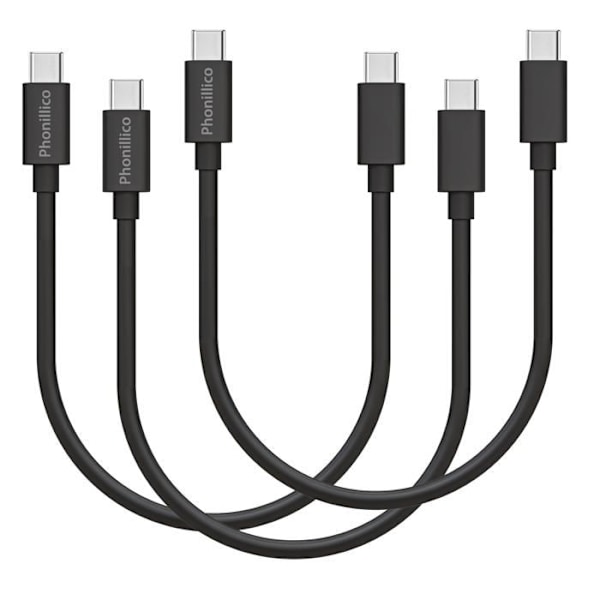 "Lot 3 Kabler 20cm USB-C USB-C Sort til Oppo A16 / A16s / A53 / A53S / A72 / A54s / A55 5G / A56 5G / A93 5G / A93s 5G Phonillico®" Svart