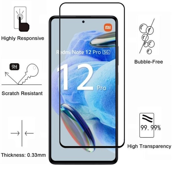 Härdat glas för Xiaomi Redmi Note 12 PRO 5G [Pack 2] Skyddsglasfilm Phonillico® Transparent
