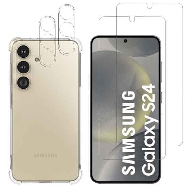 Stötteffektiv skal för Samsung Galaxy S24 och 2 härdade glas för skärmen samt 2 kameraskydd Phonillico®