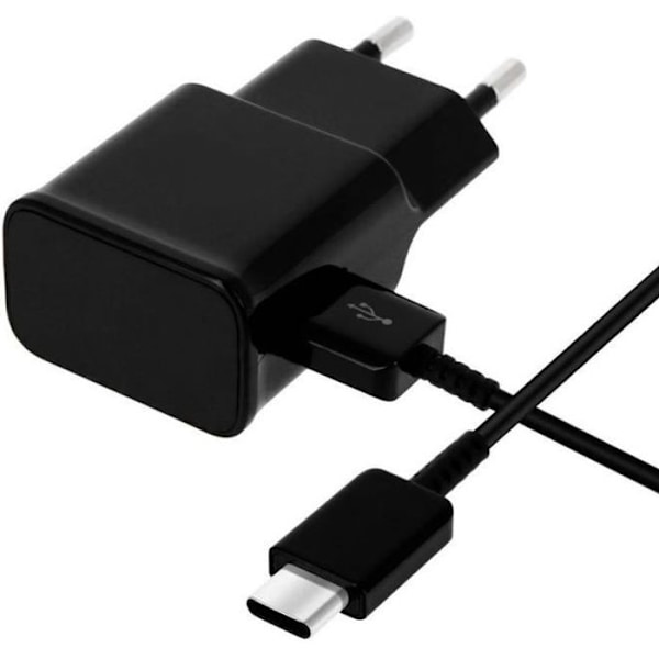 Oplader + USB-C Kabel til Samsung A20E - A40 - A50 - A70 - A80 - USB-C Kabel 1 Meter Væglader Sort Phonillico® Svart