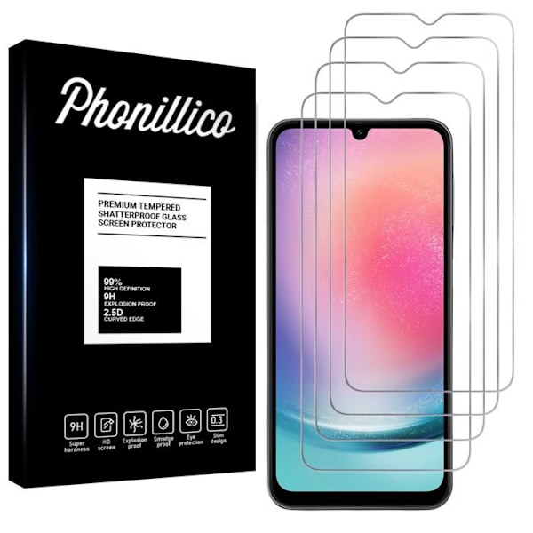 Härdat glas för Samsung Galaxy A24 4G [Pack 4] Skyddsfilm för skärmen Phonillico® Transparent