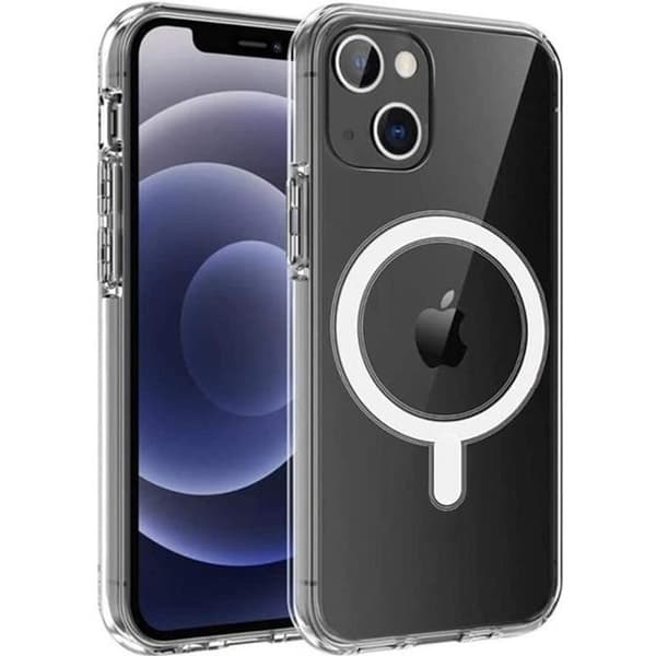 Coque til iPhone 14 - Transparent Silikone med indbygget magnetisk cirkel Phonillico® Transparent