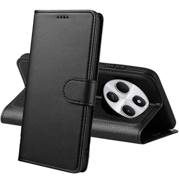 Coque - Phonillico® - Xiaomi Poco C75 - Plånbok Svart - Semi-rigid - Lädereffekt Svart
