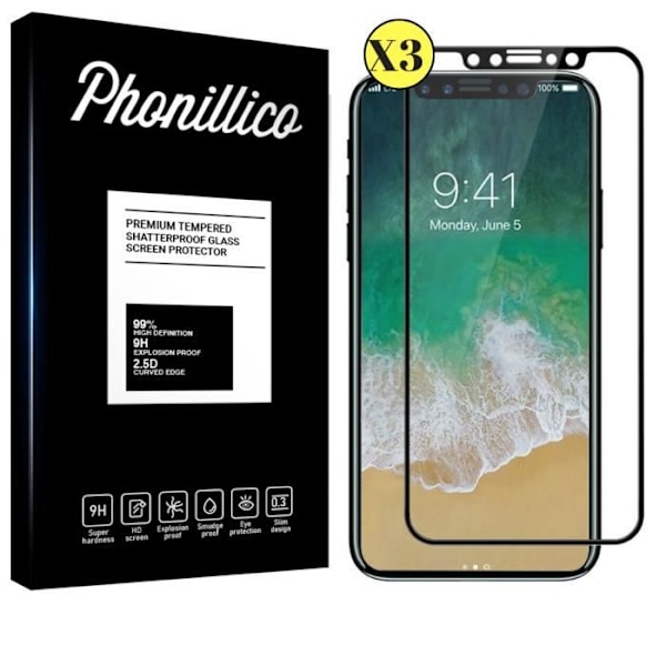 Härdat Glas - Phonillico® - iPhone 11 - Pack av 3 - Svart Kant - Ultra Motståndskraftig Svart