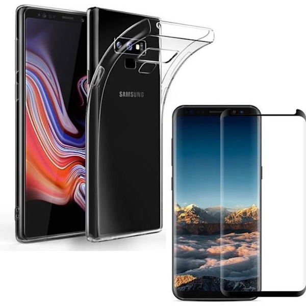 Coque til Samsung Galaxy NOTE 9 - Transparent Silikone + Tempereret Glas med sort kant Skærmbeskyttelsesfilm [Phonillico®]