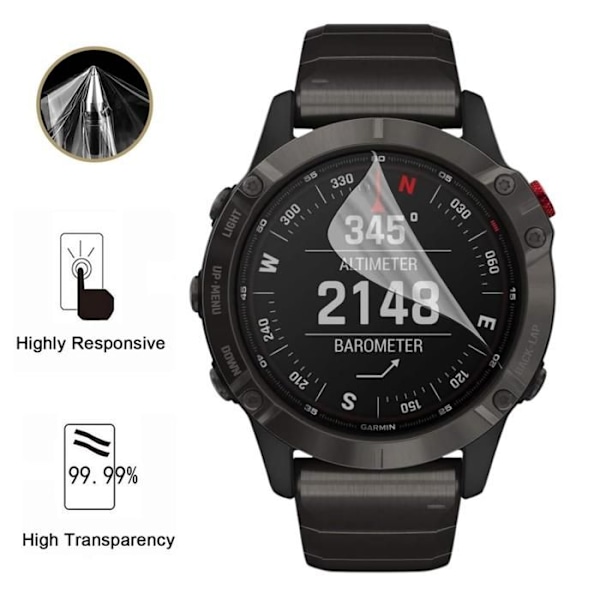 Näyttösuoja Garmin Fenix 6X Pro [Pakkaus 6] Kestävä, ultraohut suojakalvo Phonillico Transparent