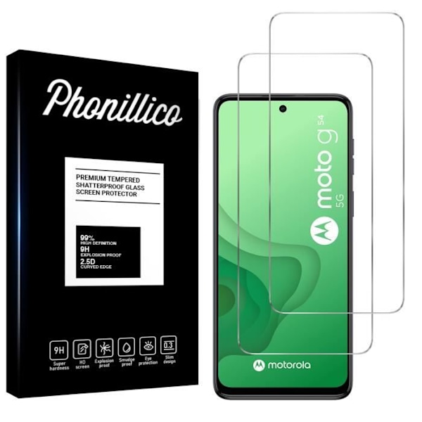Film Glas Beskyttelse Skærm - Phonillico - Motorola Moto G54 - Pakke 2 - Hærdet Glas - Ridsefast Transparent