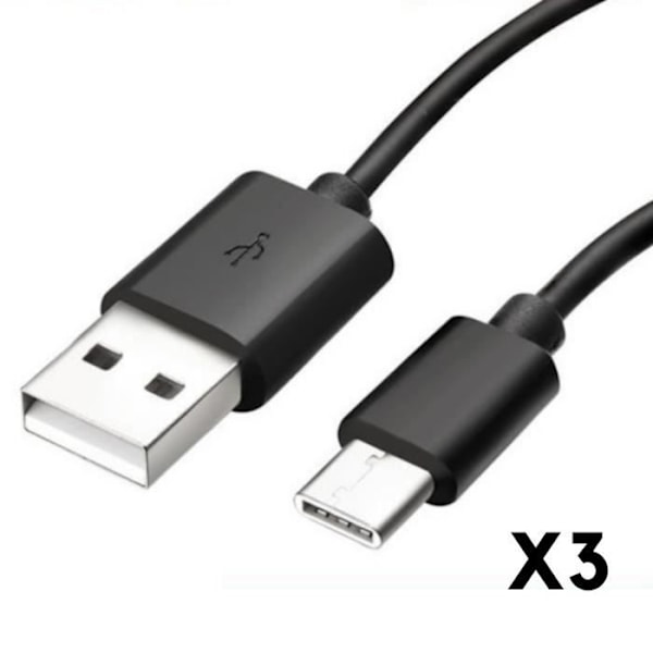 USB-C-kabel til Google Pixel 6 - Google Pixel 6 Pro - USB-C-kabel Sort 1 Meter [SÆT 3] Phonillico® Svart