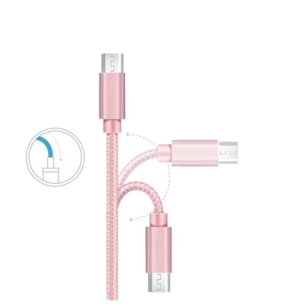 Kabel för Samsung Galaxy A10, A6-A7-J6 2018, A3-A5-J7-J5-J3 2016-2017, S7 - Micro USB kabel Nylon Flätad Rosa [Phonillico®] Ros