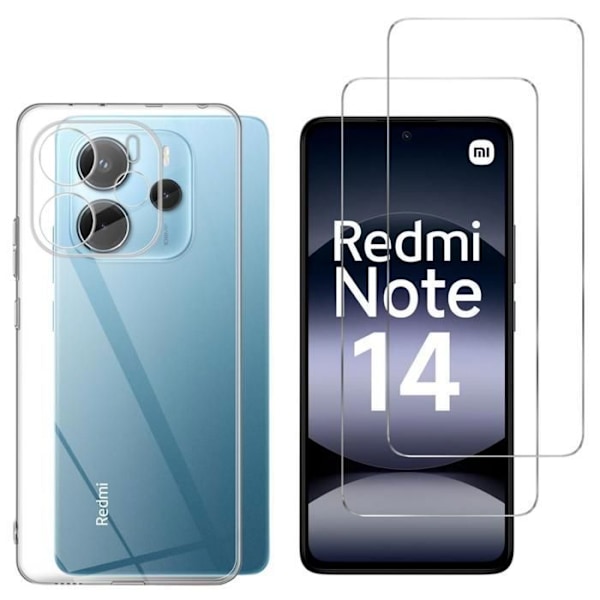 Kuori ja näyttösuoja - Phonillico® - Xiaomi Redmi Note 14 4G (Global Version) - Pehmeä - Läpinäkyvä - 2 Karkaistua Lasi Transparent