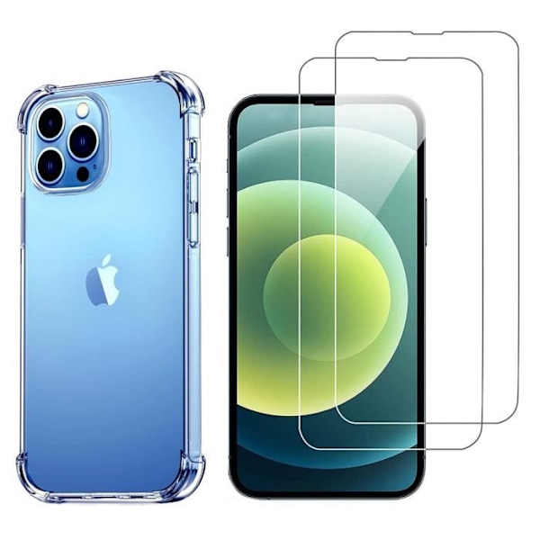 Iskunkestävä kuori - Phonillico® - iPhone 13 PRO - Pehmeää silikonia - 2 Karkaistua lasia - Vahvistettu suojaus Transparent