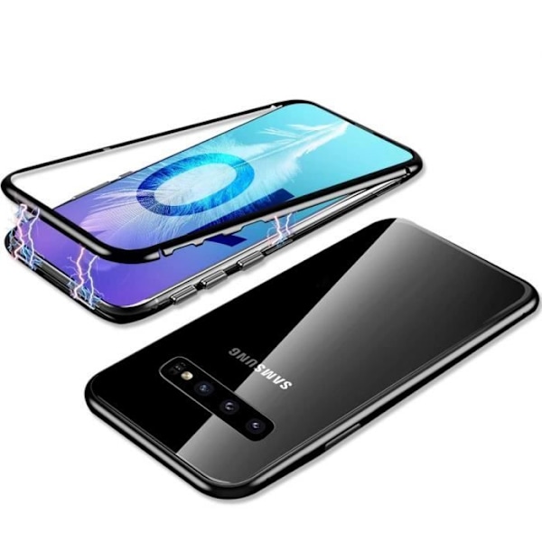 Coque för Samsung Galaxy S10 PLUS - Magnetiskt svart fodral 360 skydd metall bakglas resistent Svart