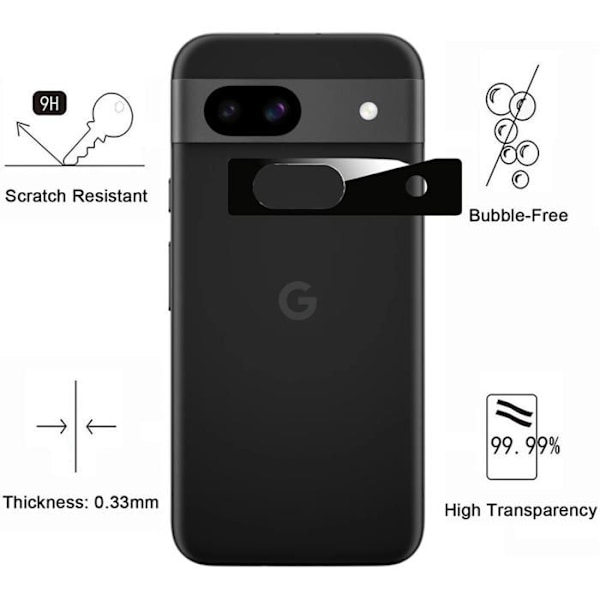 Skärmskydd - Phonillico - Google Pixel 8a - Paket 2 - Härdat Glas - Represistent Transparent, svart