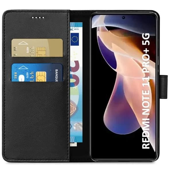 Coque til Xiaomi Redmi Note 11 PRO+ 5G - Redmi Note 11 PRO PLUS 5G - Sort Portefeuille med Magnetisk Klap Phonillico® Svart