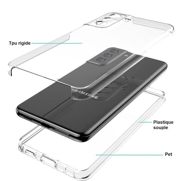 Coque til Samsung S21 FE 5G - Hætte Etui 360 Integreret Transparent 2 Dele Foran Bagpå Sammenklappelig Phonillico® Transparent