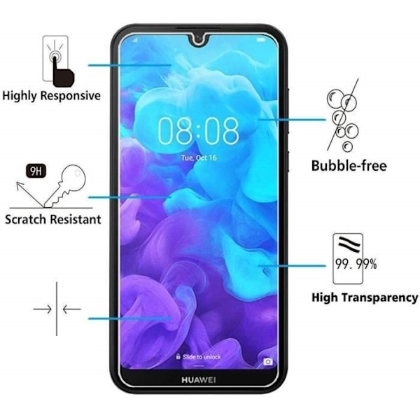 Temperoitulasit Huawei Y5 2019 [Pakkaus 2] Läpinäkyvä Suojakalvo näyttöön Phonillico®