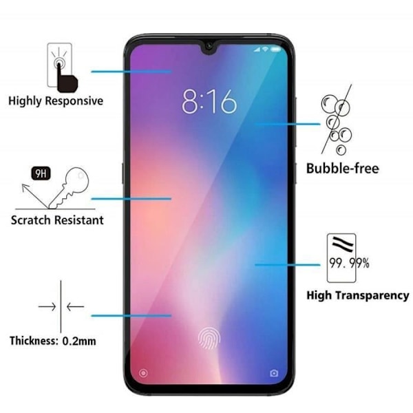 Hærdet Glas - Phonillico® - Xiaomi MI 9 SE - Pakke med 3 - Transparent - Sort Kant - Ridseresistent Transparent, svart