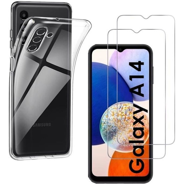 Skyddsskal för Samsung Galaxy A14 och 2 härdade glasfilm skydd för skärmen Phonillico®