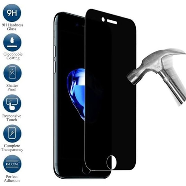 [Kompatibel Apple iPhone 7] Beskyttelsesfilm i hærdet glas mod spionage Ultra modstandsdygtig [Phonillico®] Svart
