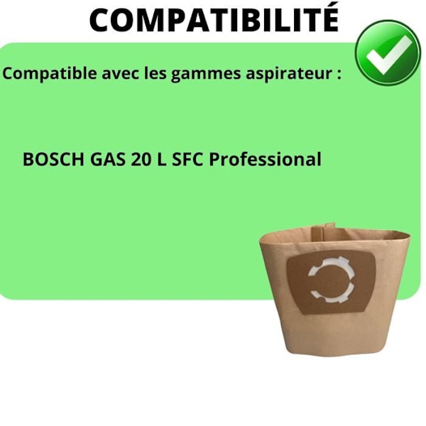 Säckdammsugare - Bosch - GAS 20 L SFC Professional - 10-pack - Kompatibel - Stöd för damminsamling