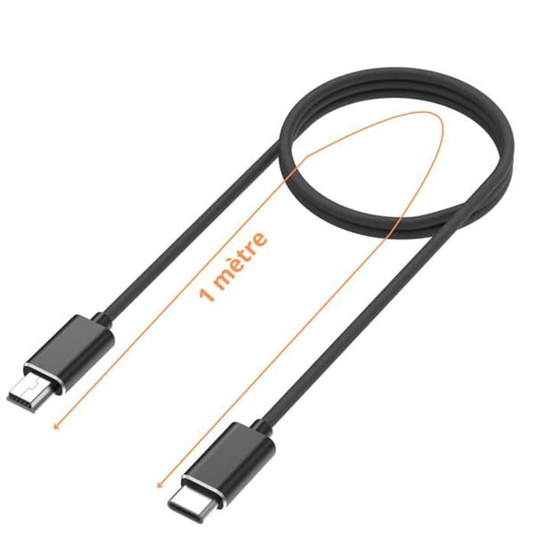 Lot 2 kabler til Sony Move Motion Controller/PS3 SIXAXIS Wireless Controller - Kabel Mini B/USB-C Sort 1 Meter Phonillico® Svart