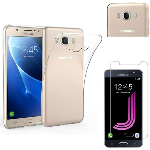 Coque för Samsung Galaxy J7 2016 - Phonillico - Transparent Silikon - Härdat Glas - Ultra Slim Transparent