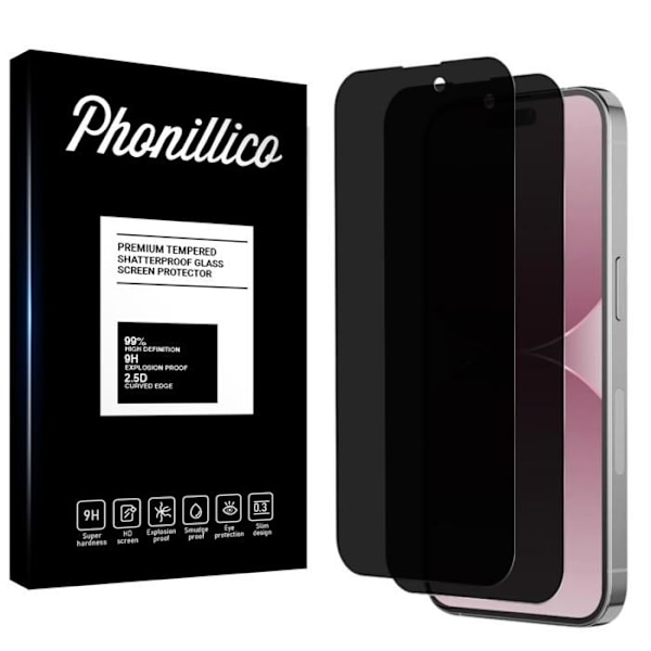 Film Noir Anti Espion - Phonillico - iPhone 16 - Pakke med 2 - Tempereret Glas - Ridseresistant Svart