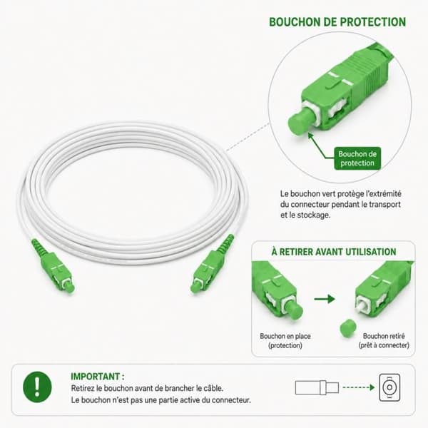 Fiberoptisk kabel SC/APC 5m FTTH monomode patchkabel til internetboks PTO ONT hvid Phonillico® Vit, SC/APC gröna kontakter